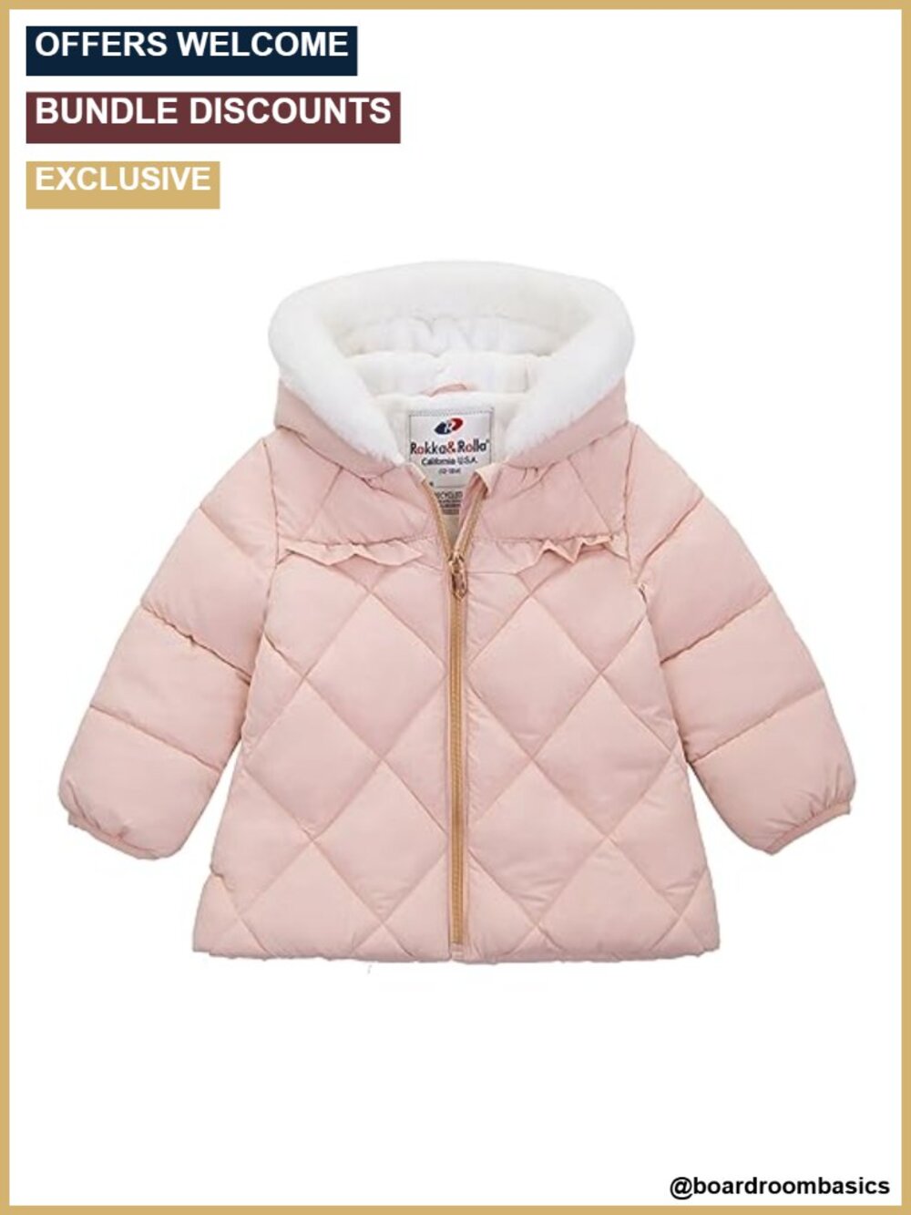 Baby Girls Puffer Jacket Down Alternative Faux Fur Hood Winter Coat